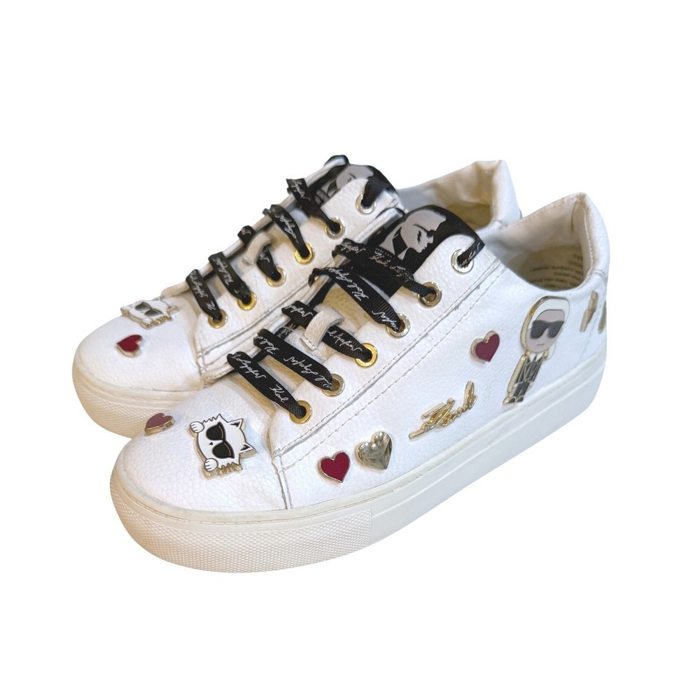 Karl Lagerfeld White Graphic Accent Sneakers – Size 6W‎